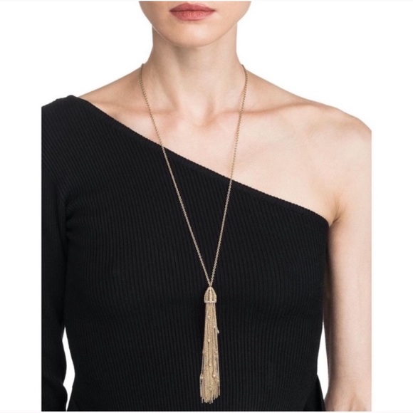 Alexis Bittar Gold Cascading Chain Tassel with Peekaboo Crystals Long Necklace - Picture 14 of 14